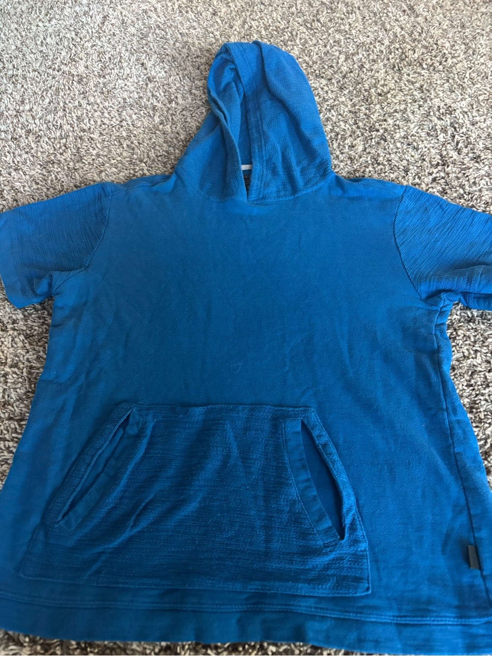 American Giant Blue Hooded Short-Sleeve Sweatshirt xl